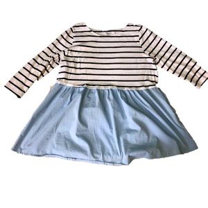 Motherhood Maternity Chic Layered Look Peplum Blue&White Stripe Long Sleeved Top
